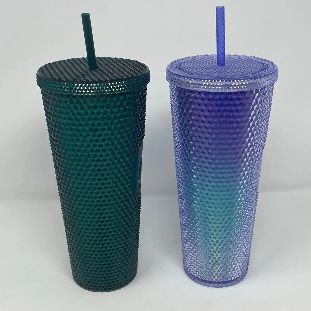 Lot of 2‎ Starbucks Studded Jeweled Tumblers - Purple Iridescent & Emerald Green